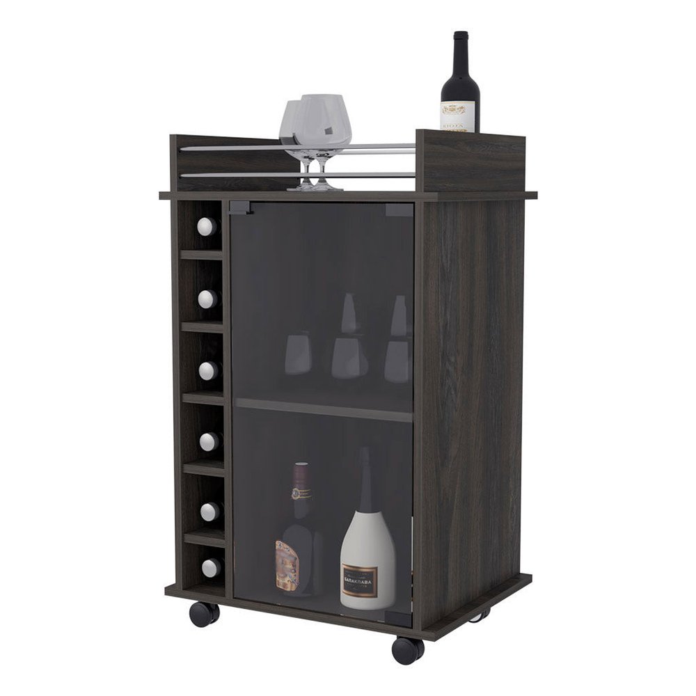 Espresso Rolling Bar Cart With Wine Storage - 35" H x 21.6" W x 16.3" D