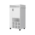 White Rolling Bar Cart With Wine Storage - 38.77" H x 21.65" W x 16.33" D on a white background