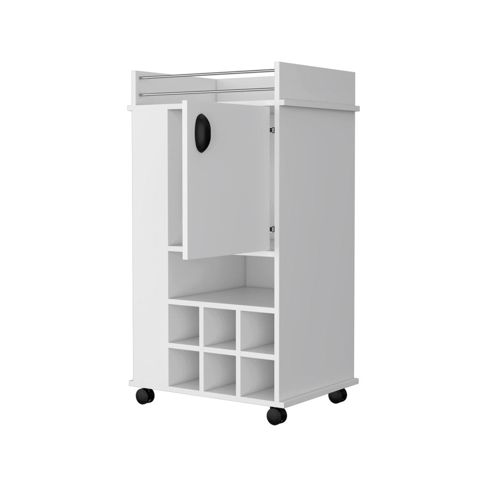 White Rolling Bar Cart With Wine Storage - 38.77" H x 21.65" W x 16.33" D