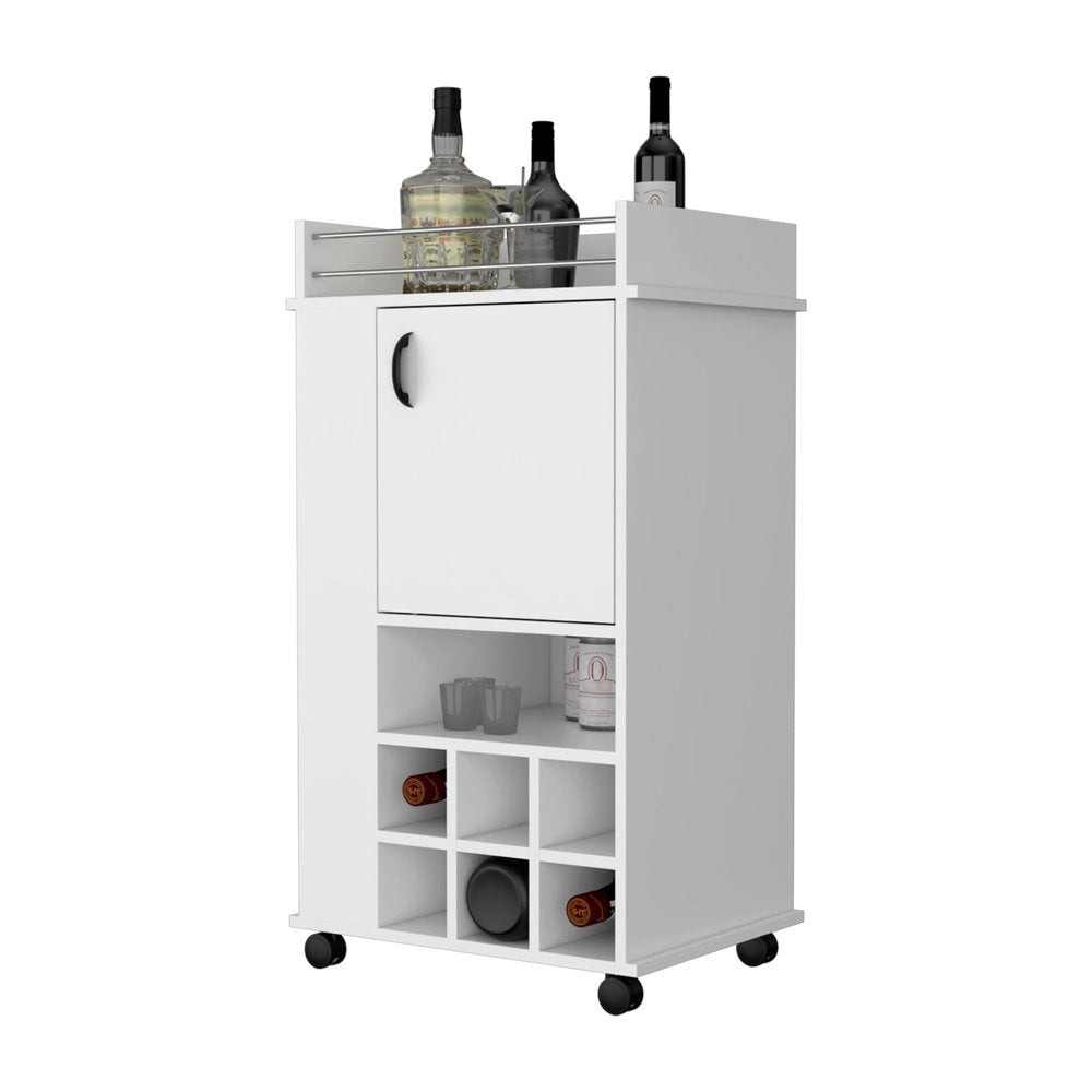 White Rolling Bar Cart With Wine Storage - 38.77" H x 21.65" W x 16.33" D