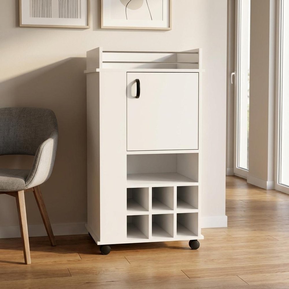White Rolling Bar Cart With Wine Storage