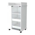 White Rolling Bar Cart With Wine Storage on a white background