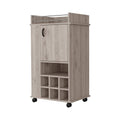 Light Gray Rolling Bar Cart With Wine Storage - 38.77" H x 21.65" W x 16.33" D on a white background