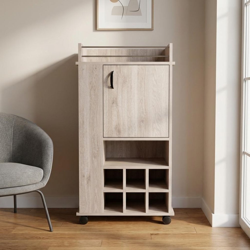 Light Gray Rolling Bar Cart With Wine Storage