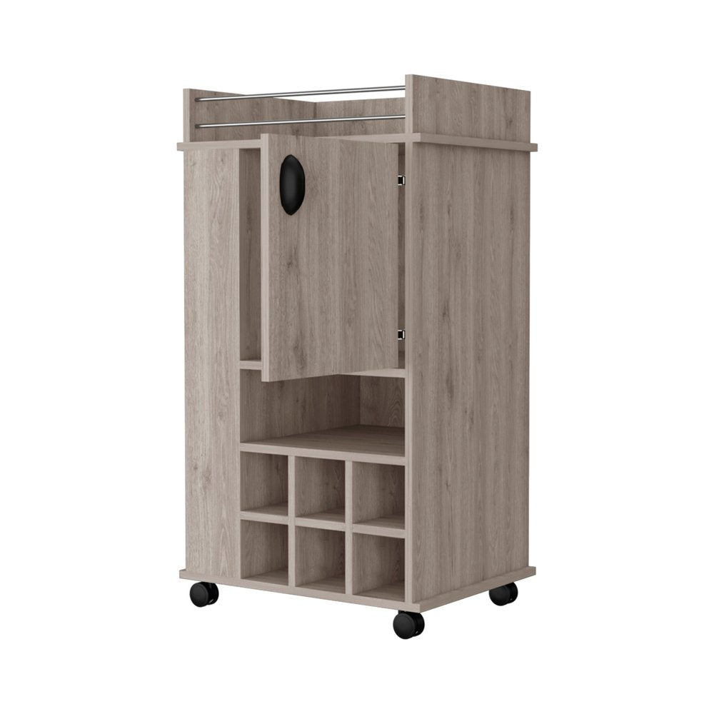 Light Gray Rolling Bar Cart With Wine Storage - 38.77" H x 21.65" W x 16.33" D