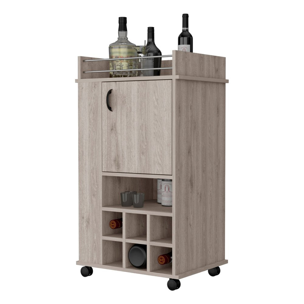 Light Gray Rolling Bar Cart With Wine Storage - 38.77" H x 21.65" W x 16.33" D