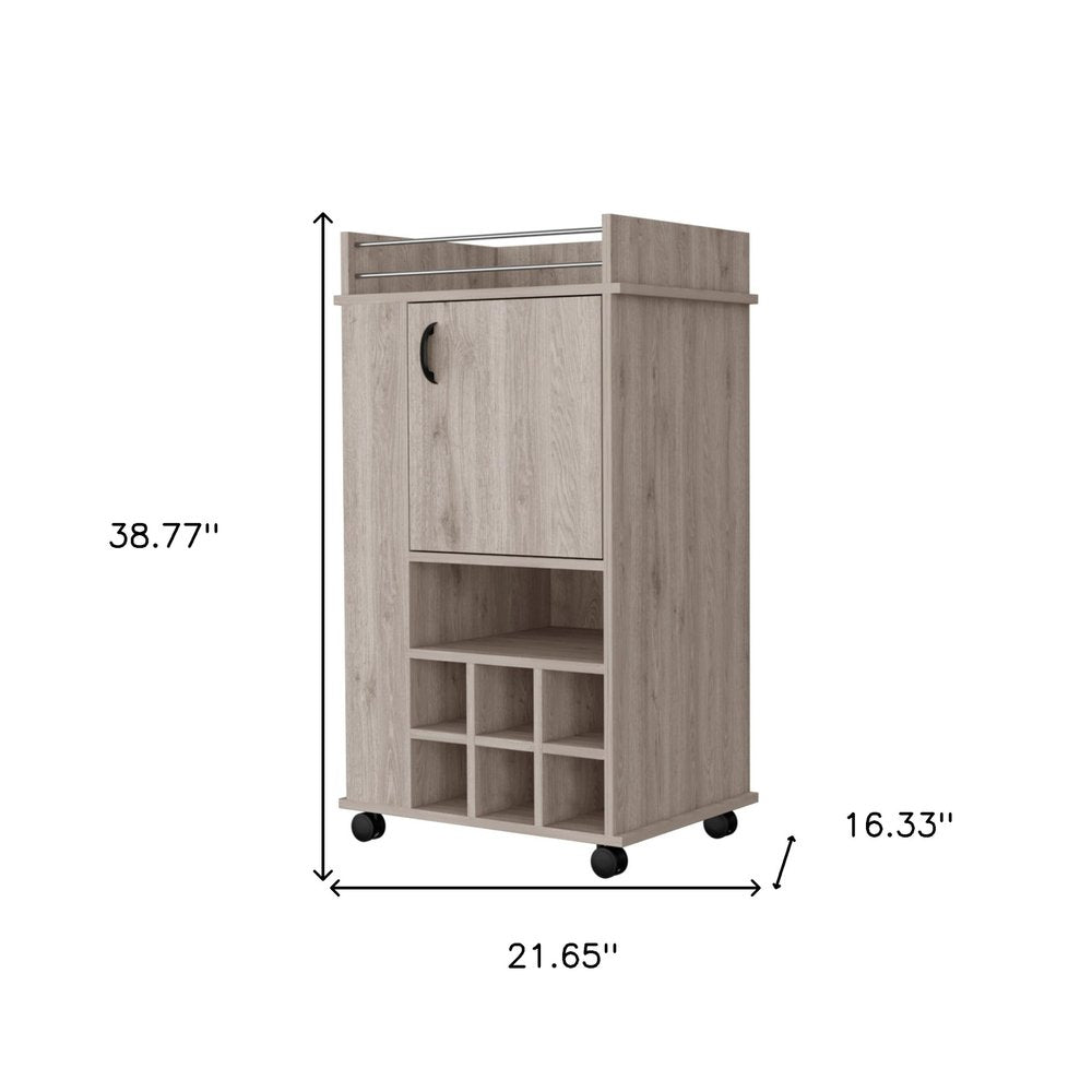 Light Gray Rolling Bar Cart With Wine Storage - 38.77" H x 21.65" W x 16.33" D