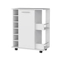 White Rolling Bar Cart With Wine Storage on a white background