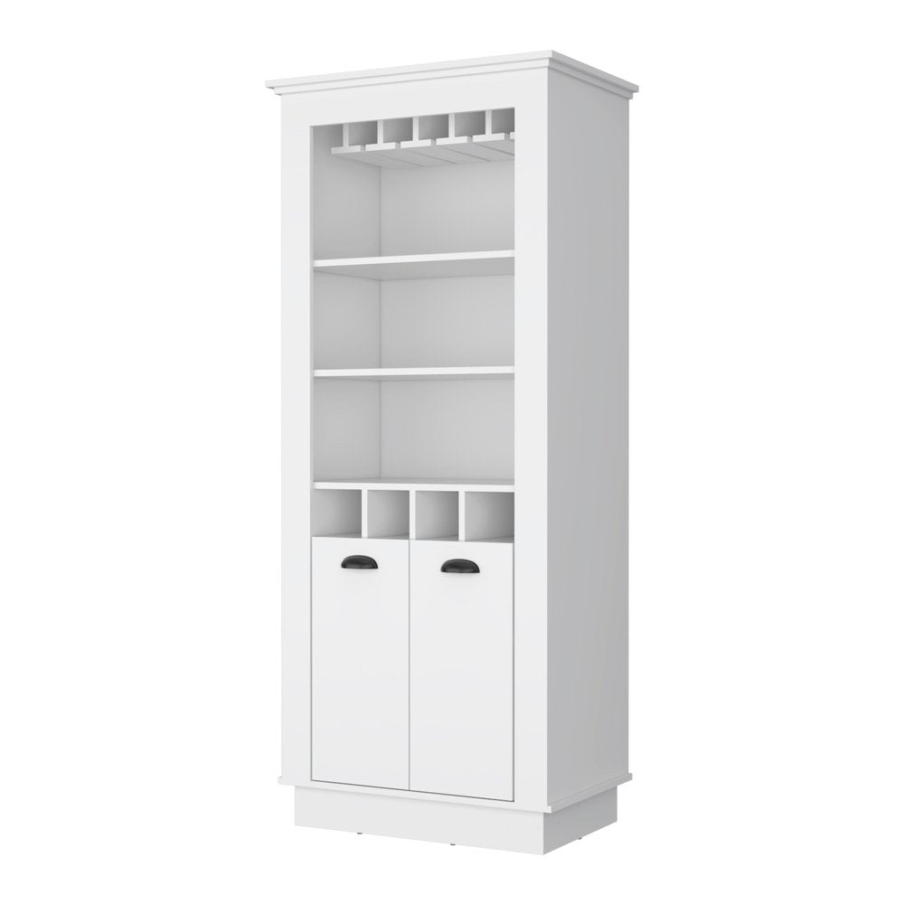 70" White Bar Cabinet With Wine Storage on a white background