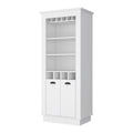 70" White Bar Cabinet With Wine Storage on a white background