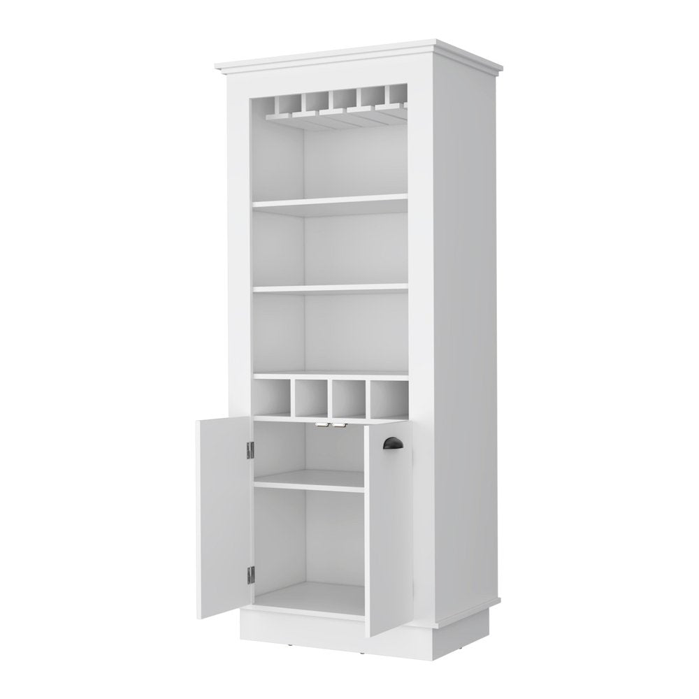 70" White Bar Cabinet With Wine Storage on a white background