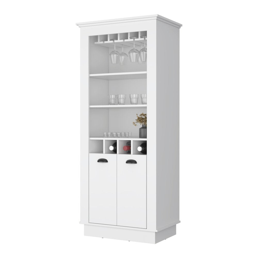 70" White Bar Cabinet With Wine Storage on a white background