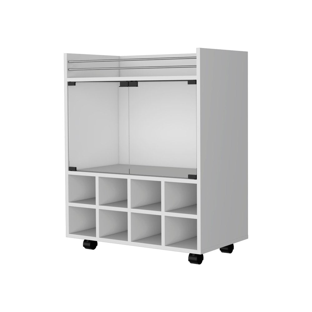 White Rolling Bar Cart With Wine Storage - 32.28" H x 25.8" W x 14.7" D