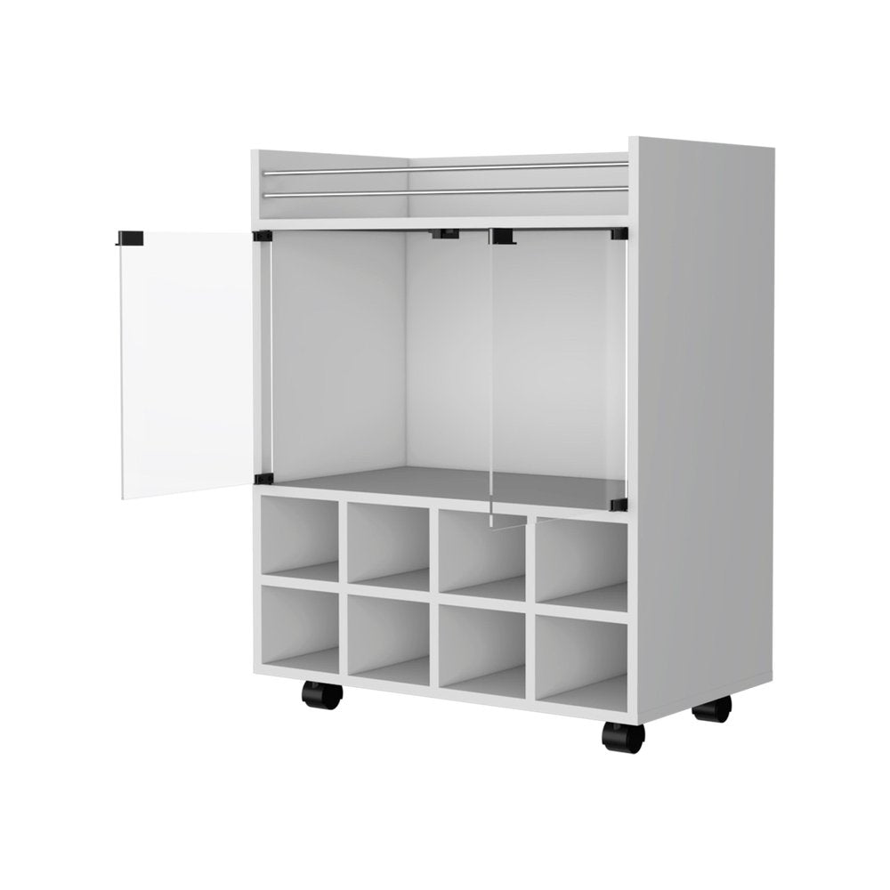 White Rolling Bar Cart With Wine Storage - 32.28" H x 25.8" W x 14.7" D