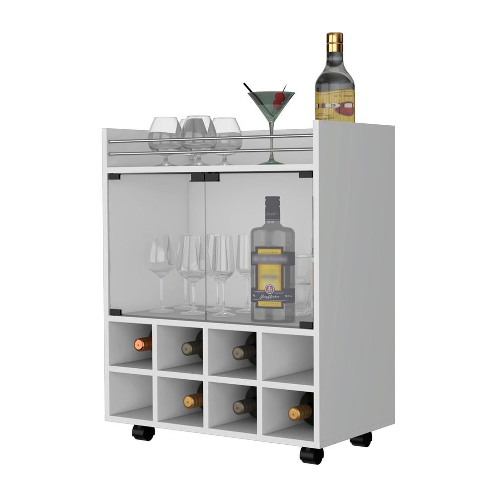 White Rolling Bar Cart With Wine Storage - 32.28" H x 25.8" W x 14.7" D