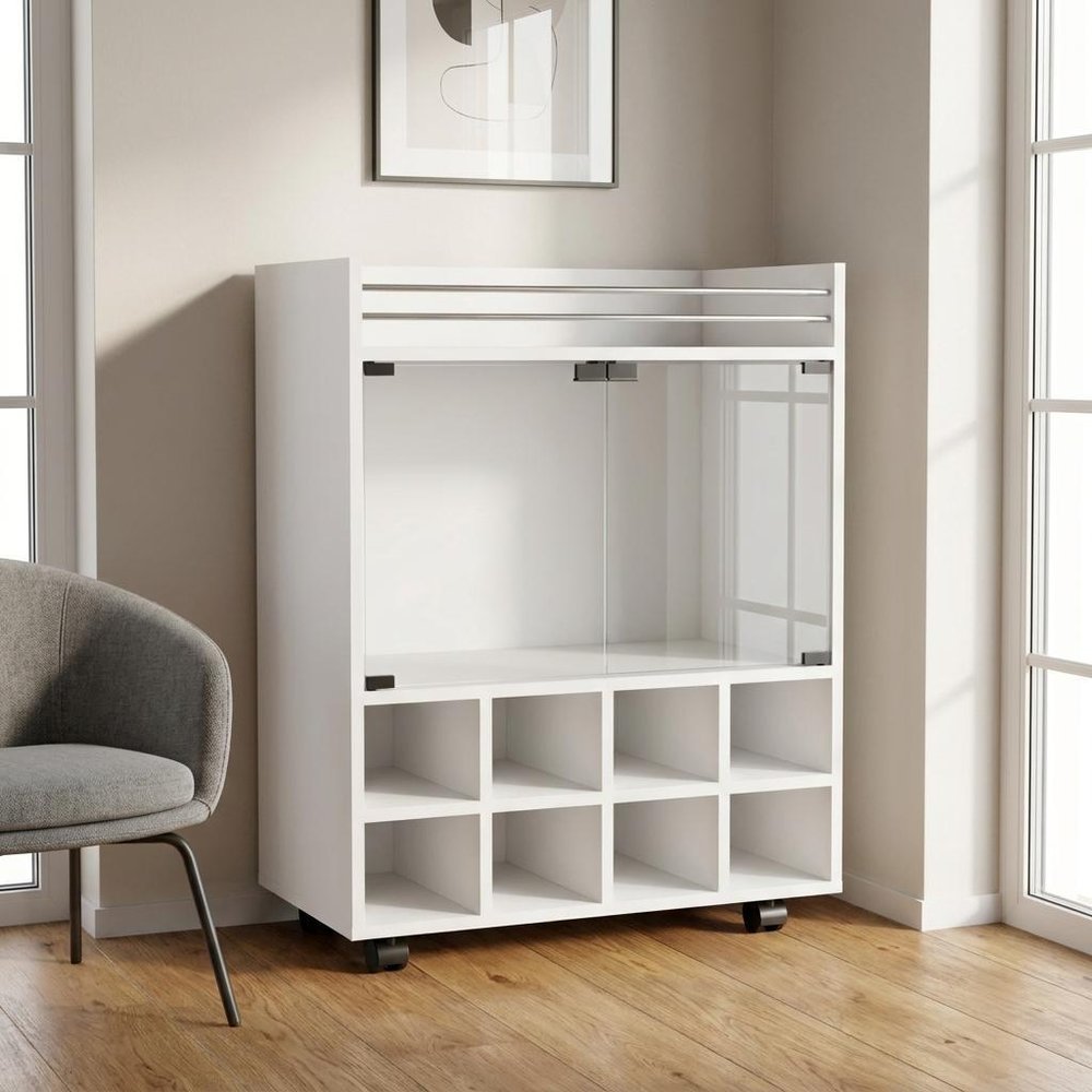 White Rolling Bar Cart With Wine Storage