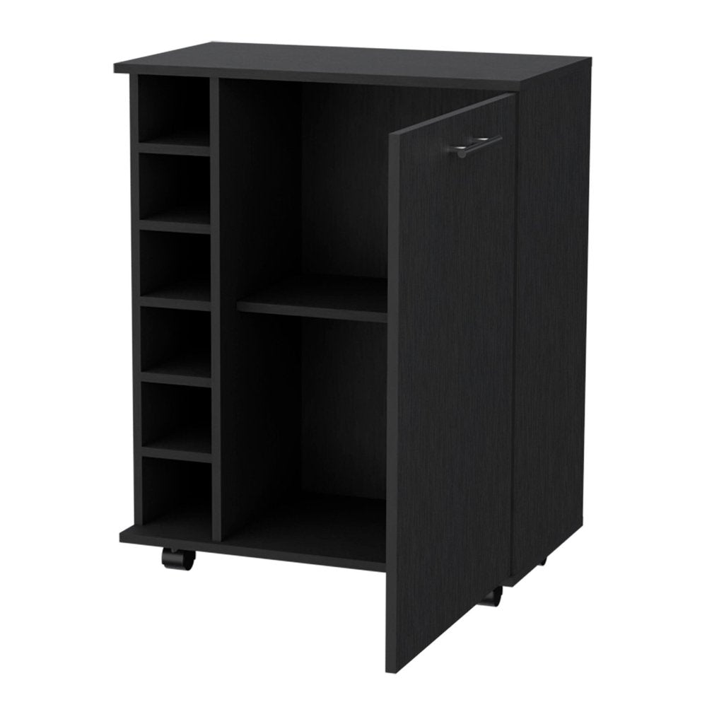 Black Rolling Bar Cart With Wine Storage - 32.3" H x 25.8" W x 14.7" D