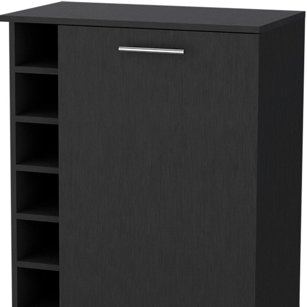 Black Rolling Bar Cart With Wine Storage - 32.3" H x 25.8" W x 14.7" D