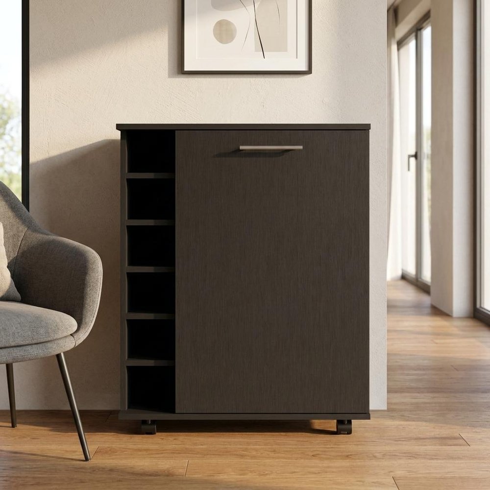 Black Rolling Bar Cart With Wine Storage
