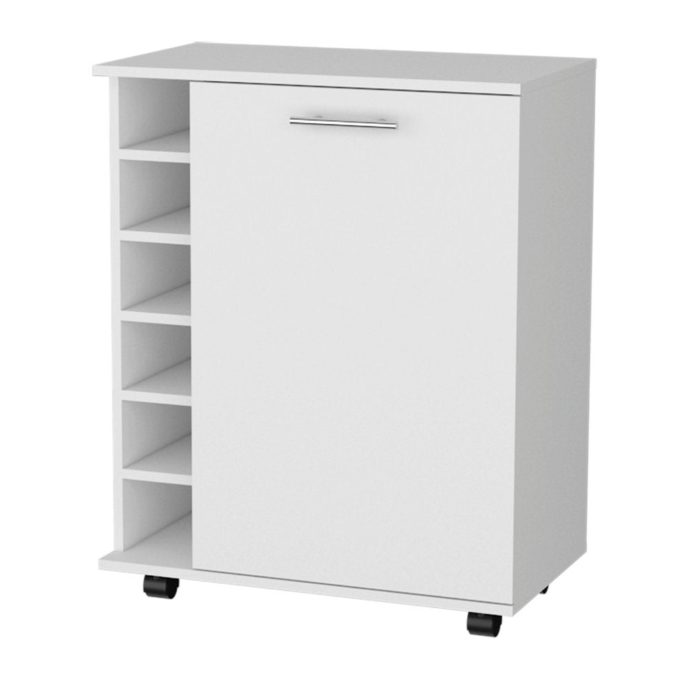 White Rolling Bar Cart With Wine Storage - 32.3" H x 25.8" W x 14.7" D on a white background