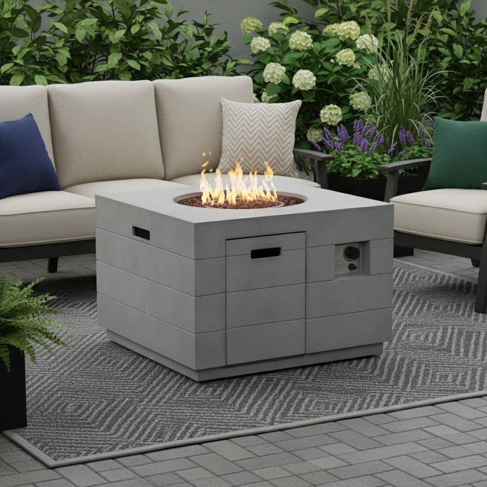 50000 BTU 35" Gray Aluminum Natural Gas Square Fire Pit Table With Cover