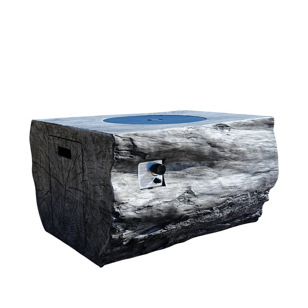 50000 BTU 40" Gray Aluminum Natural Gas Rectangular Fire Pit With Cover. Outdoor fireplaces and firepit isolated on a plain white background, in a gray metal finish.