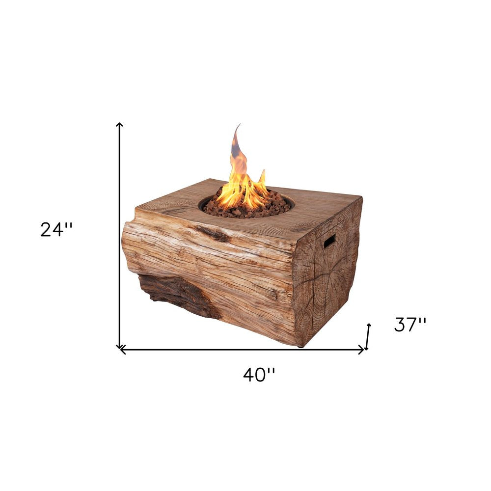 50000 BTU 40" Brown Aluminum Natural Gas Rectangular Fire Pit With Cover. Outdoor fireplaces and firepit isolated on a plain white background, in a brown metal finish.