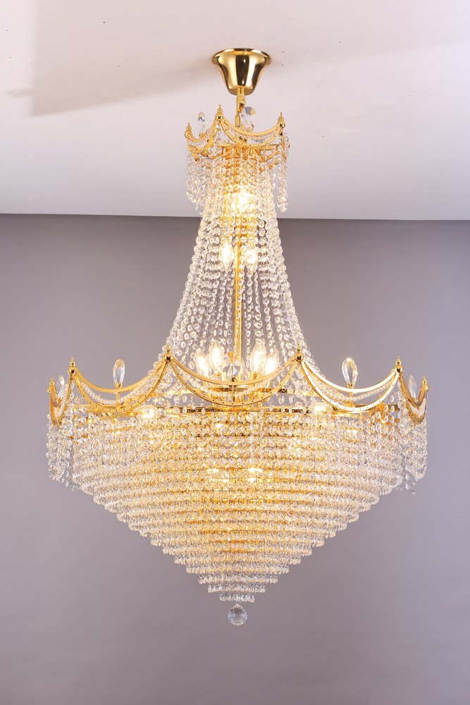 Clear And Gold Empire Multi Light and Metal Crystal Glass Dimmable Chandelier