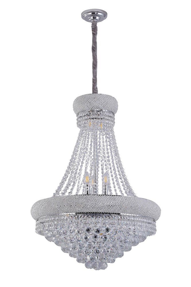 Clear And Silver Empire Multi Light and Metal Crystal Glass Dimmable Chandelier on a white background