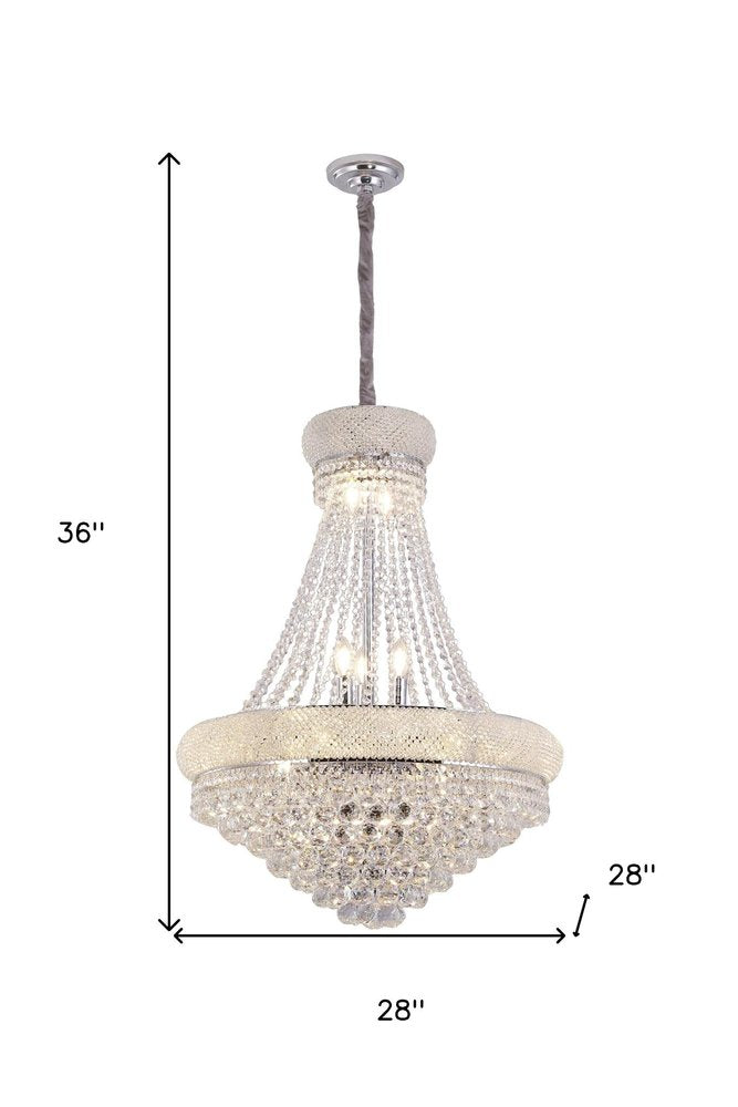 Clear And Silver Empire Multi Light and Metal Crystal Glass Dimmable Chandelier on a white background