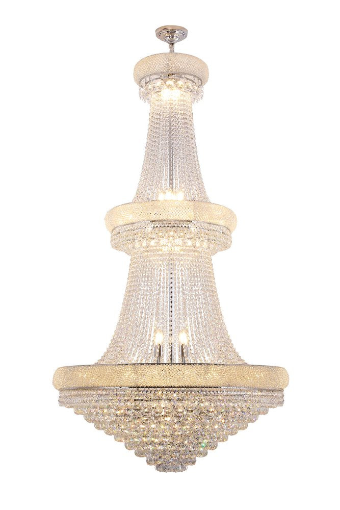 Clear And Silver Empire Multi Light and Metal Crystal Glass Dimmable Chandelier on a white background