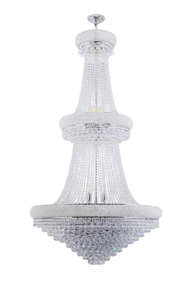 Clear And Silver Empire Multi Light and Metal Crystal Glass Dimmable Chandelier on a white background