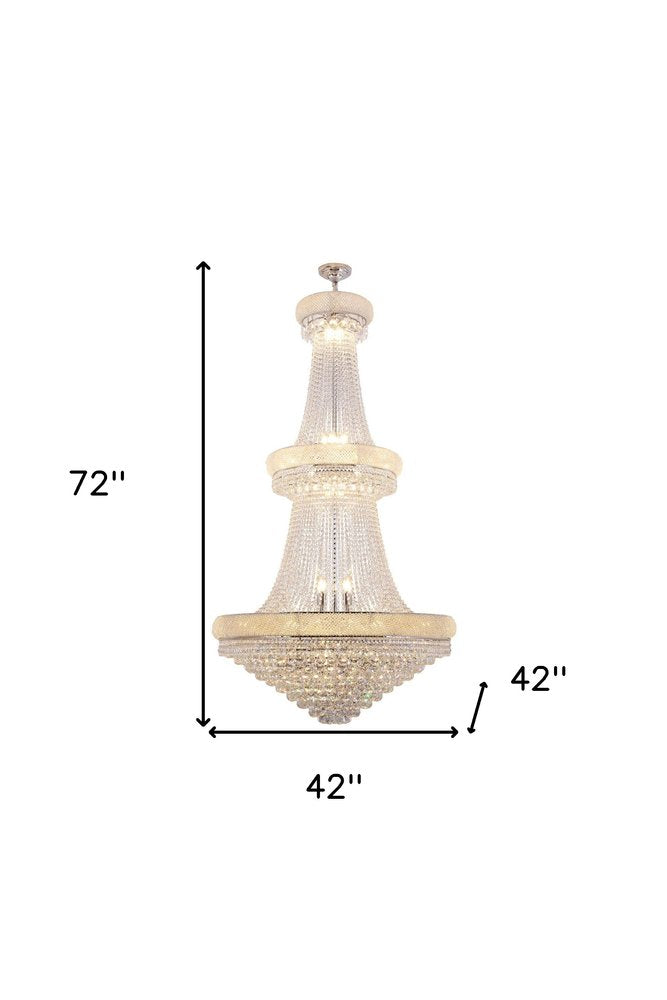 Clear And Silver Empire Multi Light and Metal Crystal Glass Dimmable Chandelier on a white background