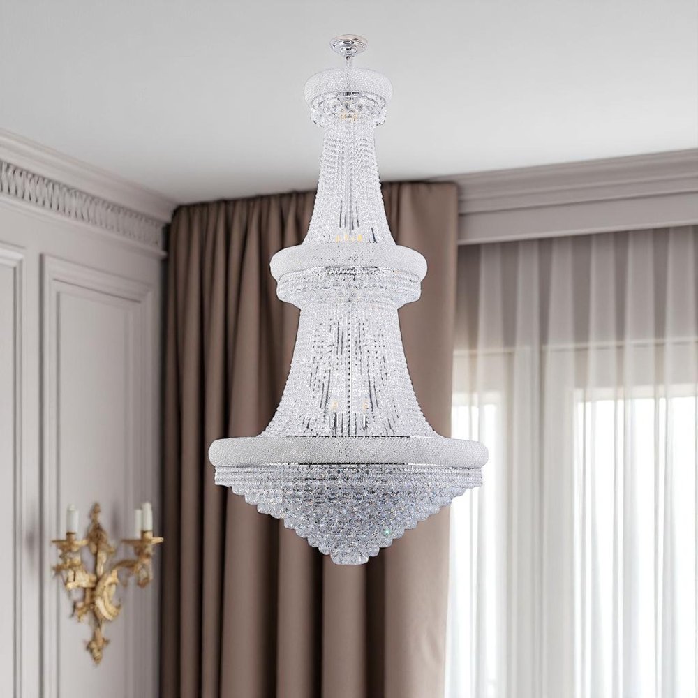 Clear And Silver Empire Multi Light and Metal Crystal Glass Dimmable Chandelier on a white background