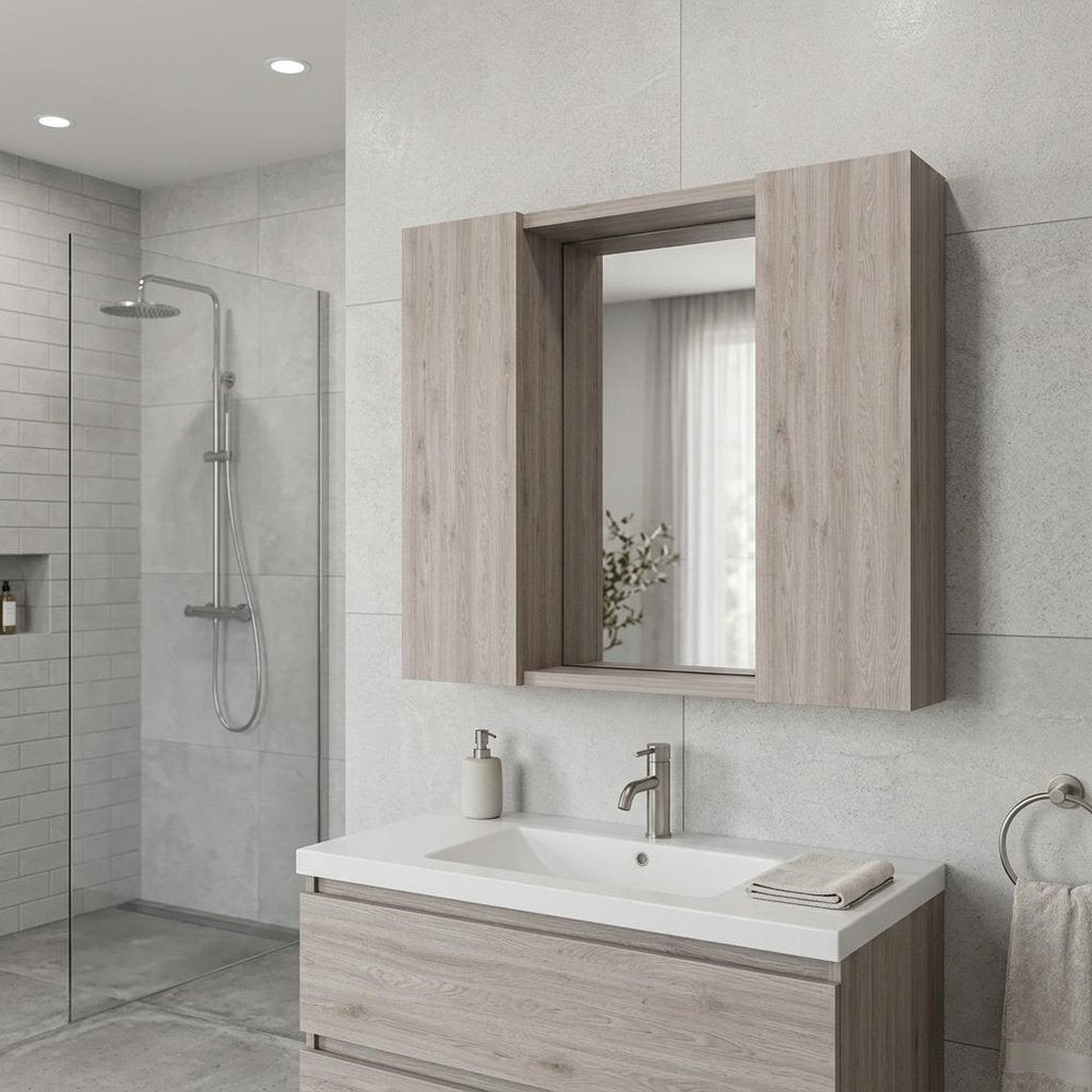 24" Light Gray Wood Floating Single Door Bathroom Vanity And Medicine Cabinet