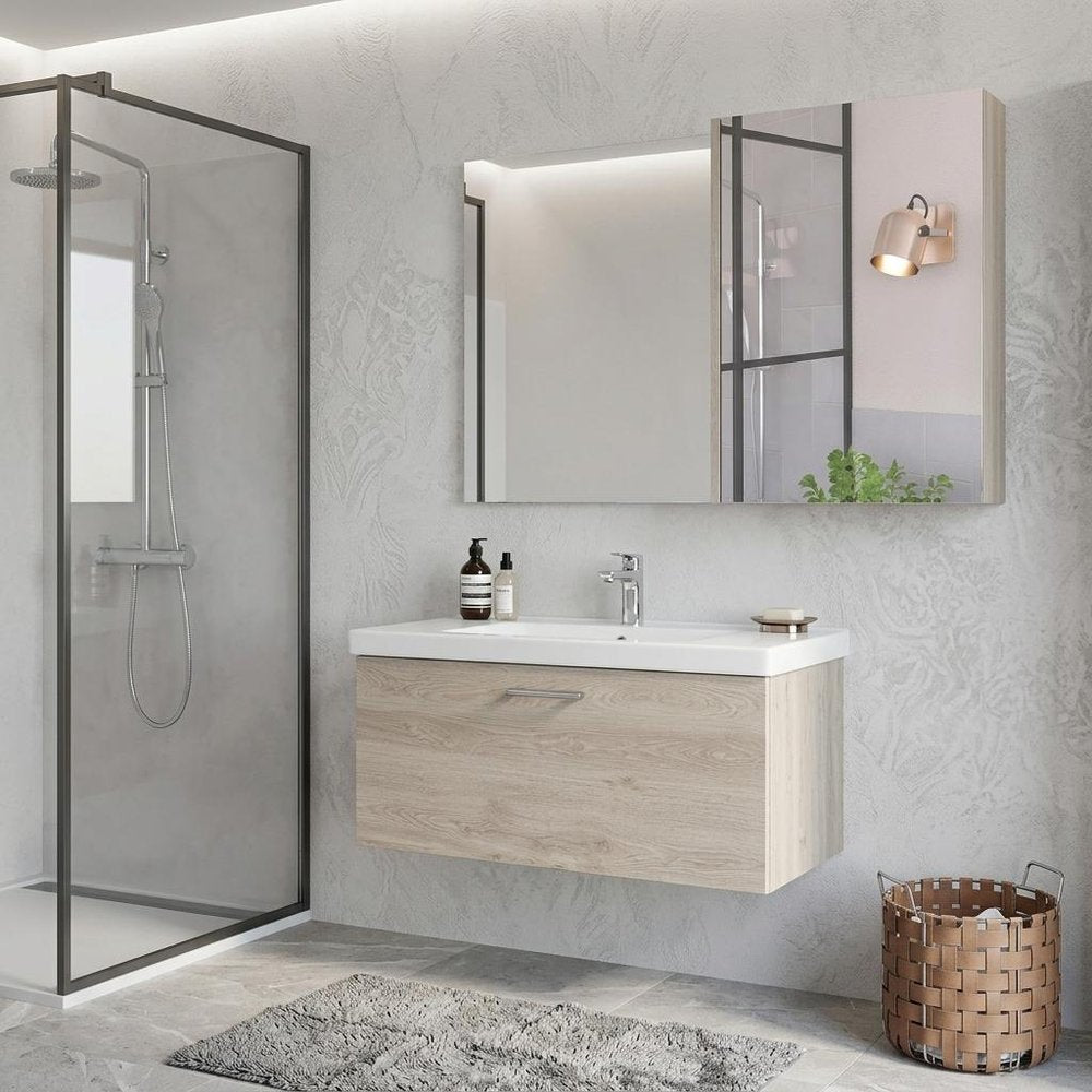 24" Light Gray Wood Floating Single Door Bathroom Vanity And Medicine Cabinet With Mirror