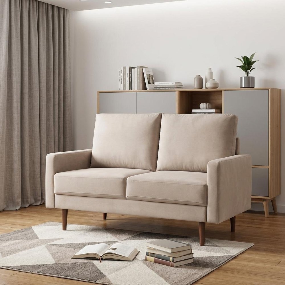 57" Beige And Dark Brown Velvet Loveseat