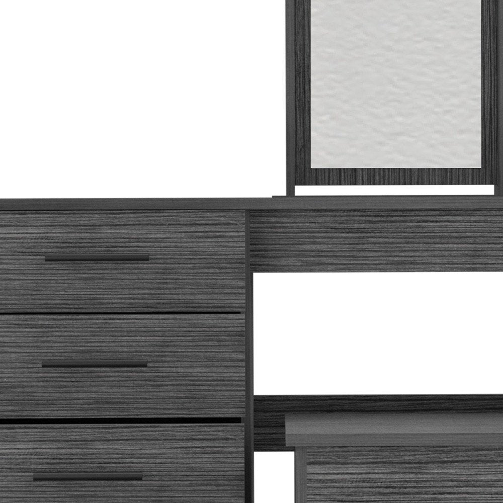 39" Gray Wood Four Drawer Vanity Table. Vanity table in gray wood.