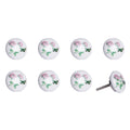 Set of Eight Light Pink And White Ceramic And Metal Floral Drawer Pull Knobs