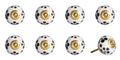 Set of Eight Black And White Ceramic And Metal Drawer Pull Knobs