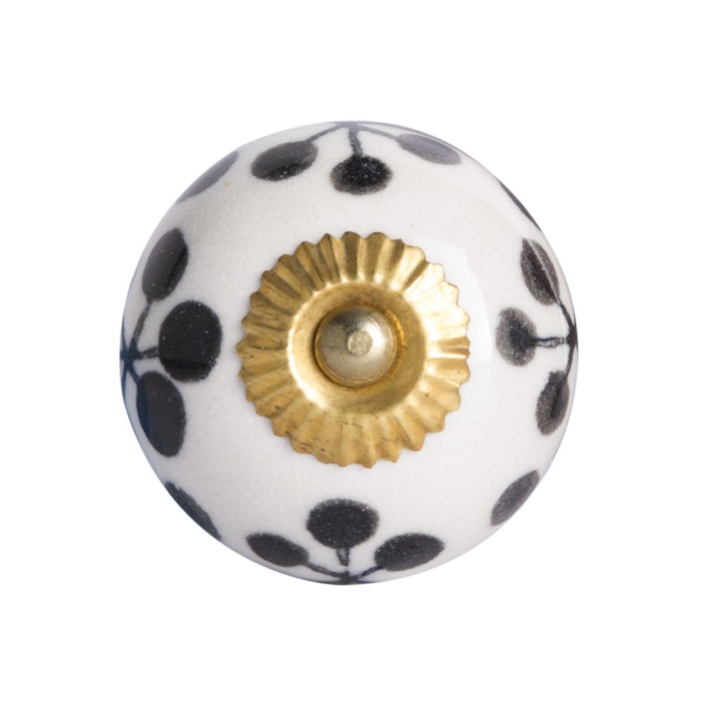 Set of Eight Black And White Ceramic And Metal Drawer Pull Knobs