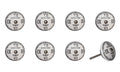 Set of Eight Black And White Ceramic And Metal Drawer Pull Knobs