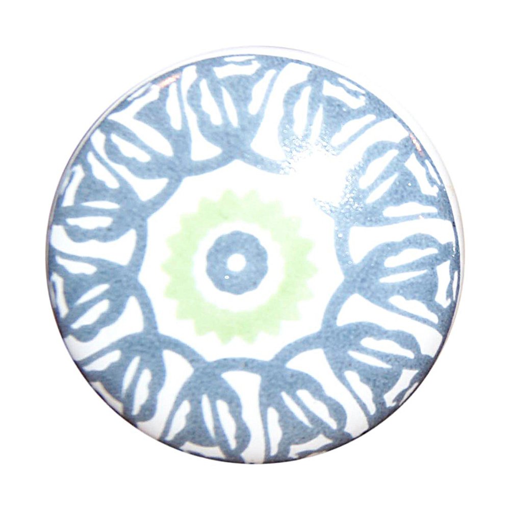 Set of Eight Light Blue And White Ceramic And Metal Drawer Pull Knobs on a white background