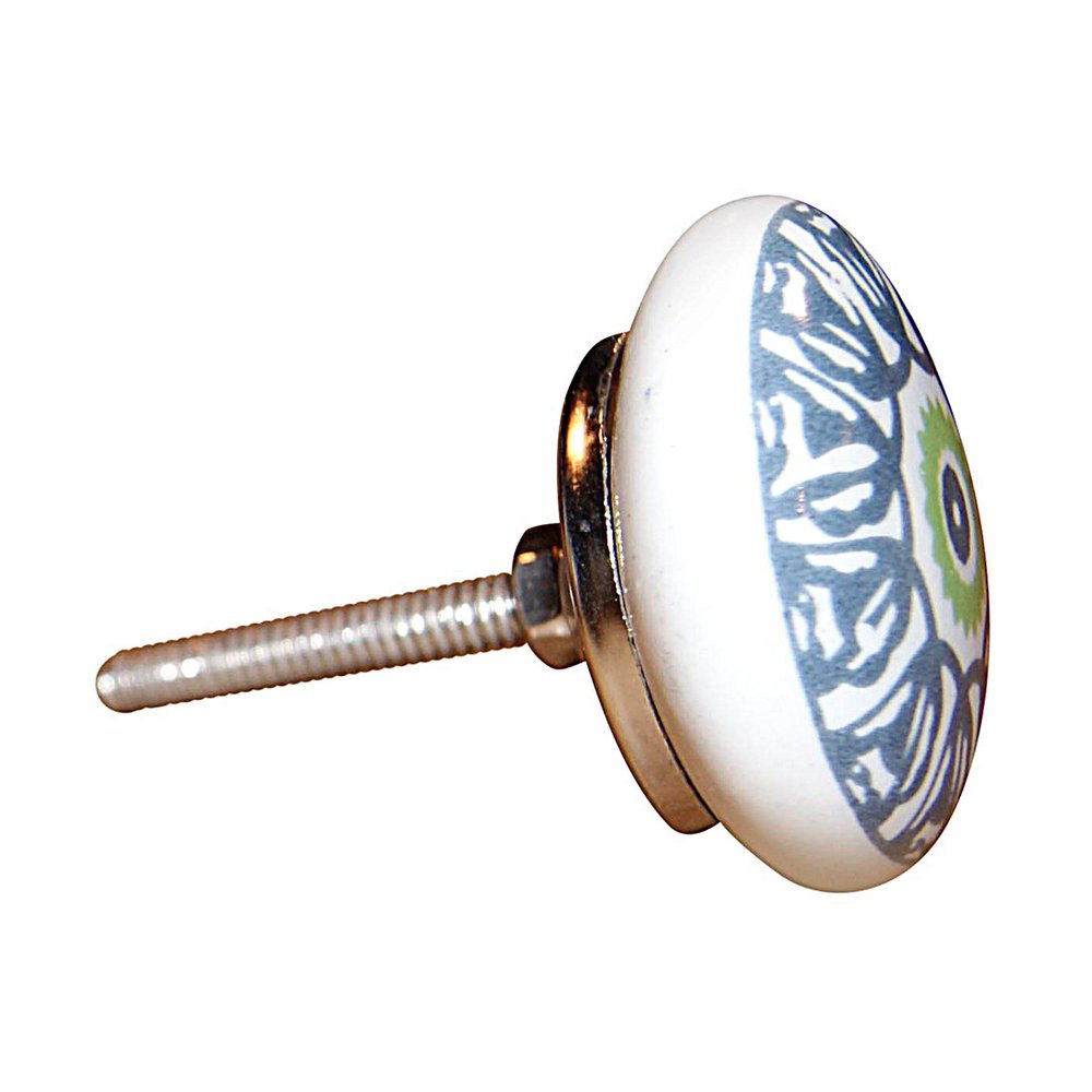 Set of Eight Light Blue And White Ceramic And Metal Drawer Pull Knobs on a white background