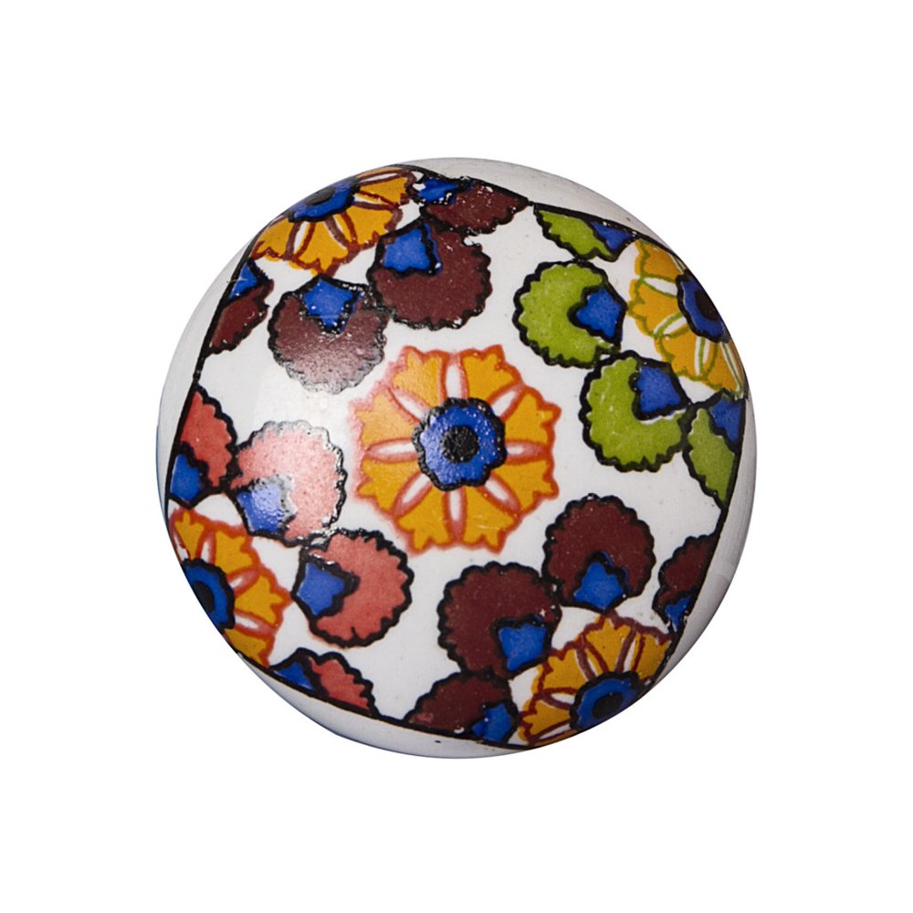 Set of Eight Blue And Orange Ceramic And Metal Drawer Pull Knobs on a white background