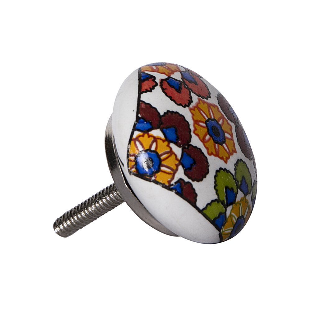Set of Eight Blue And Orange Ceramic And Metal Drawer Pull Knobs on a white background