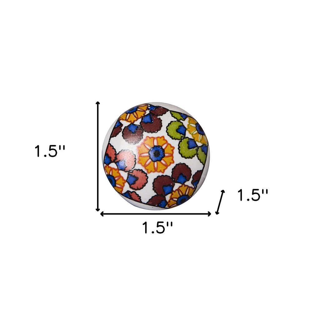 Set of Eight Blue And Orange Ceramic And Metal Drawer Pull Knobs on a white background