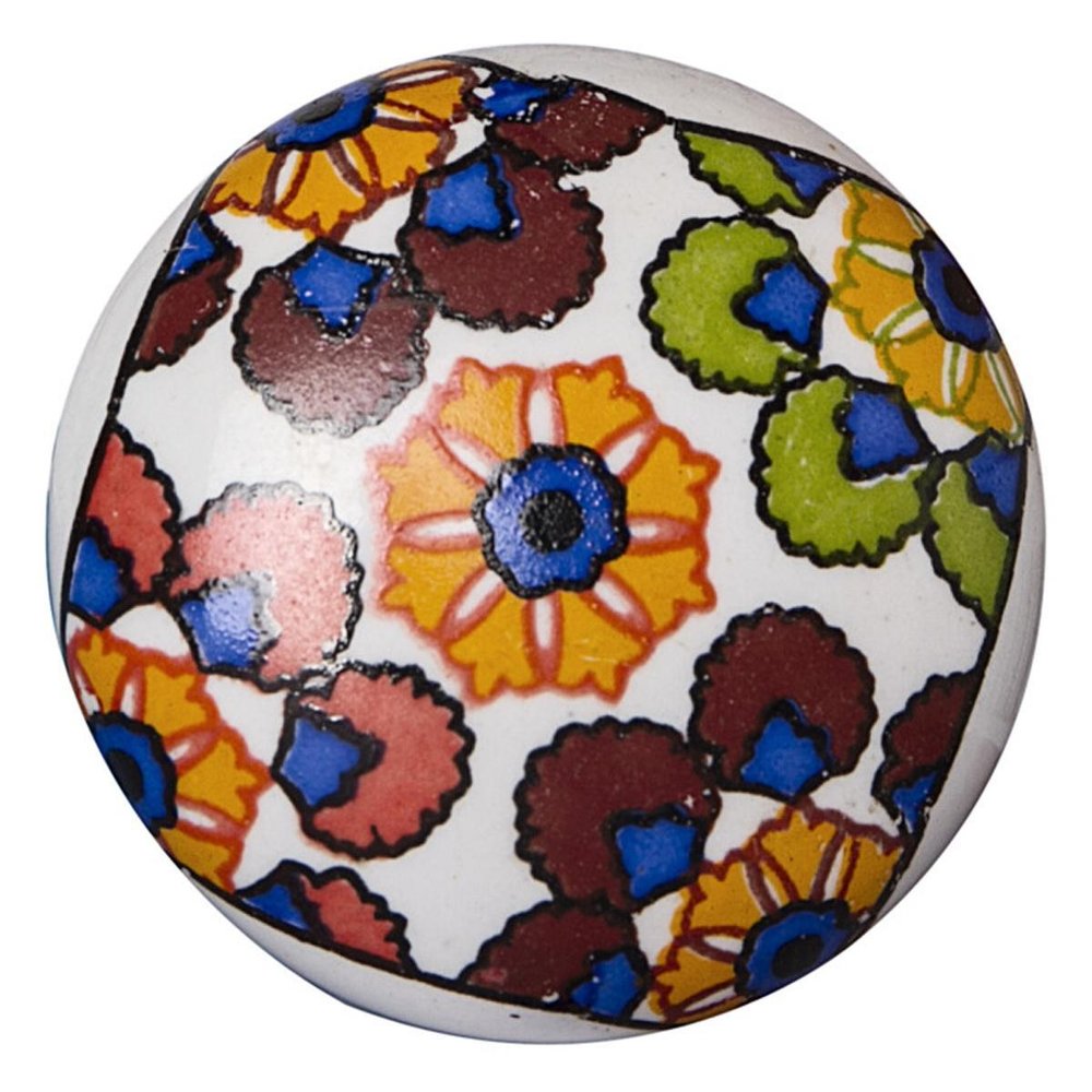 Set of Eight Blue And Orange Ceramic And Metal Drawer Pull Knobs on a white background