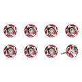 Set of Eight White And Red Ceramic And Metal Drawer Pull Knobs