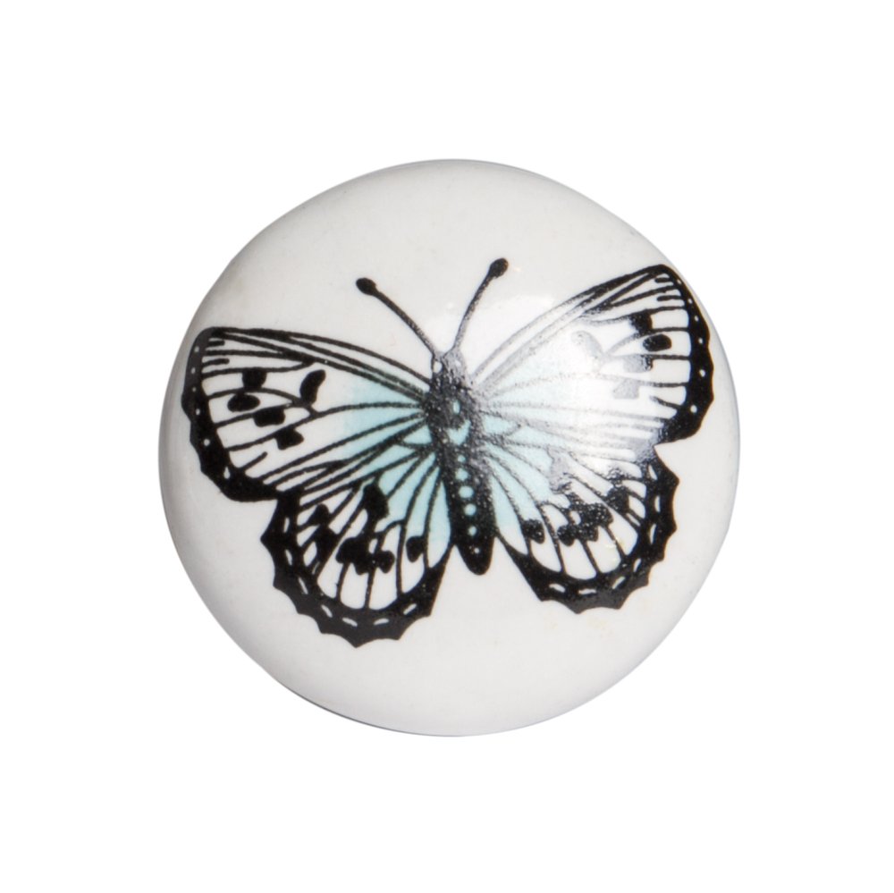 Set of Eight Black And White Ceramic And Metal Drawer Pull Knobs